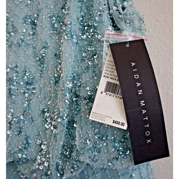 Aidan Mattox MD1E207198 Women's Sz 4 Mint Boatneck Beaded Fit-&-Flare Dress $450 - Picture 6 of 12